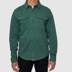 Lazer Mens Relaxed Fit Button Front Burnt Fleece Shirt Jacket Deep Emerald S